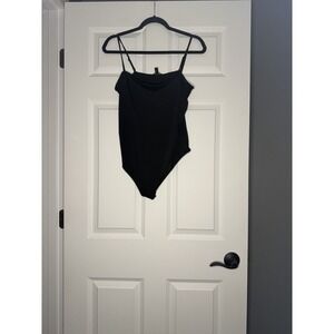Express Body Contour Drape Neck Bodysuit Large Black